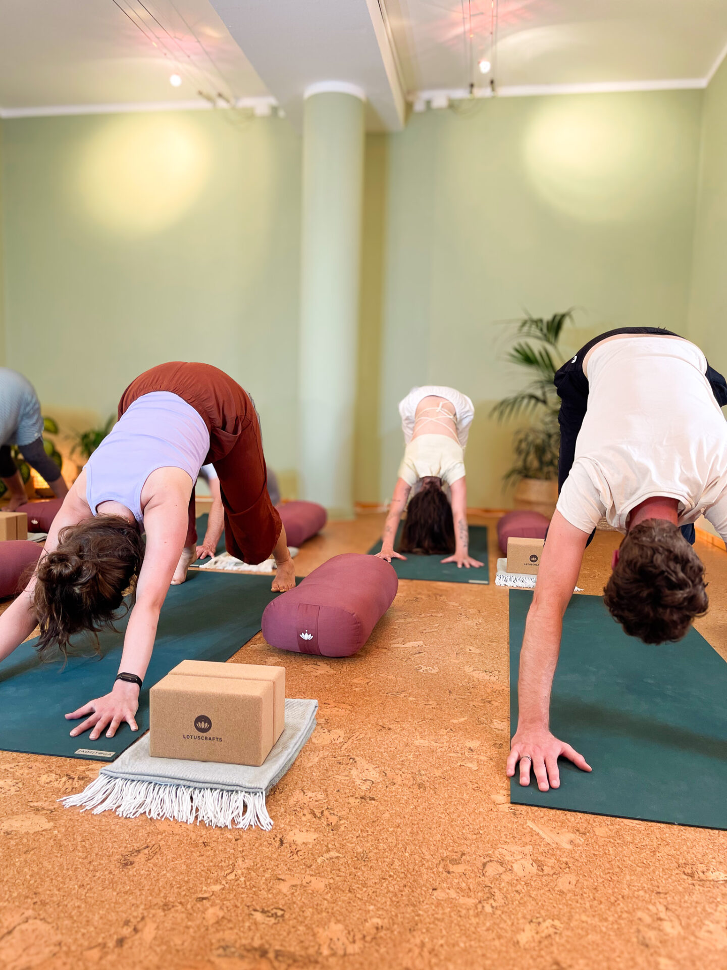 Eine Yoga-Klasse mit Anfaengern und Fortgeschrittenen macht Yoga in Greifswald